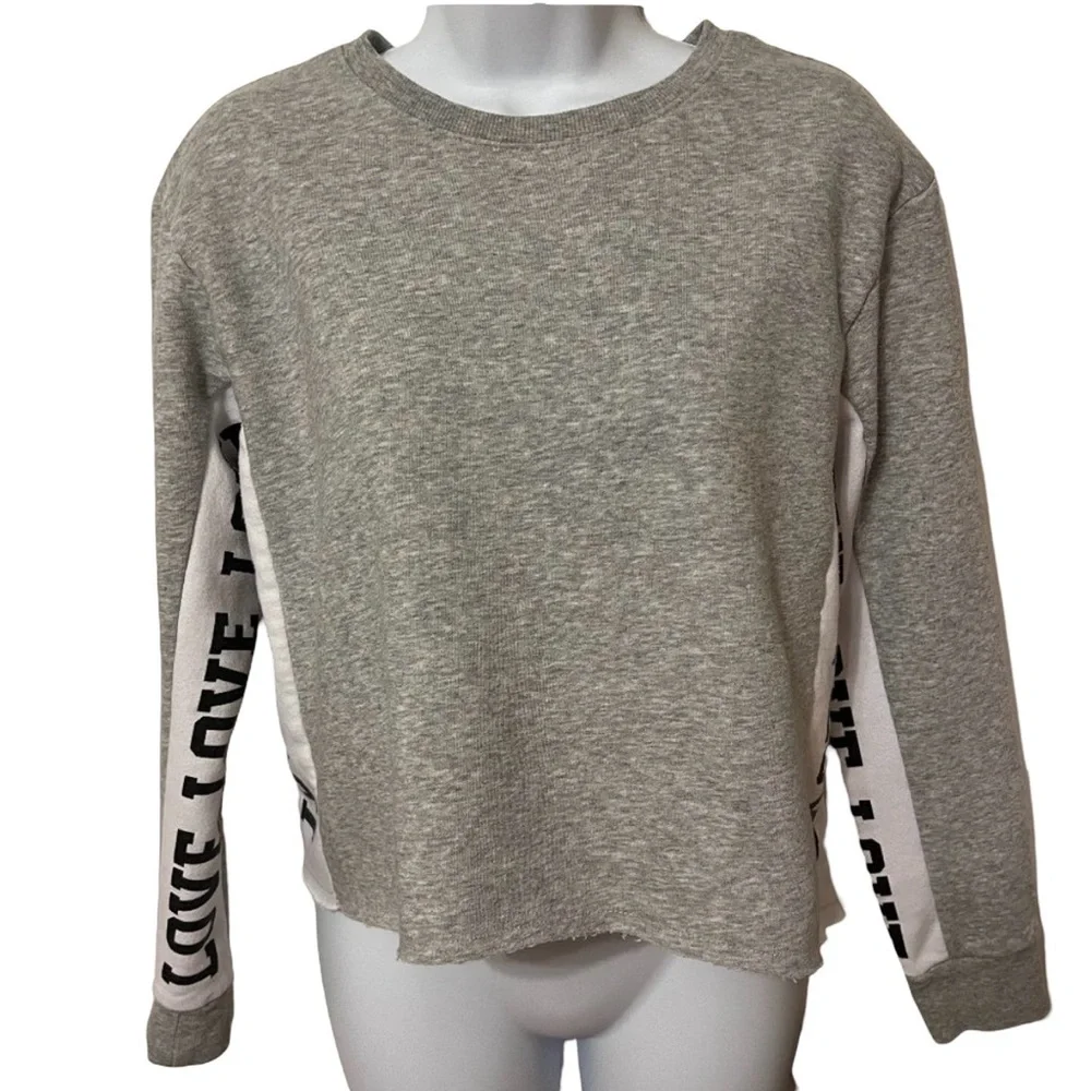 Justice cropped LOVE grey sweatshirt